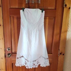 Betsey Johnson White Strapless Eyelet Hem Dress